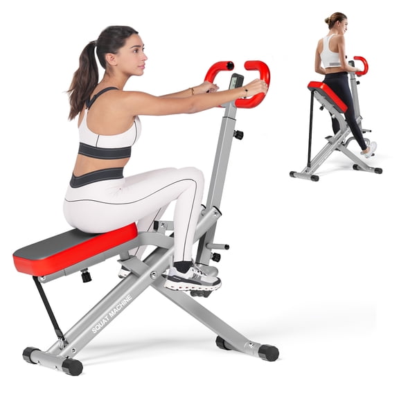 Cirui Foldable Squat Assist Trainer with LCD Monitor,Adjustable Squat Rider Machine with 3 Resistance Bands,Max 250 lbs Weight Capacity for Home Gym,Red