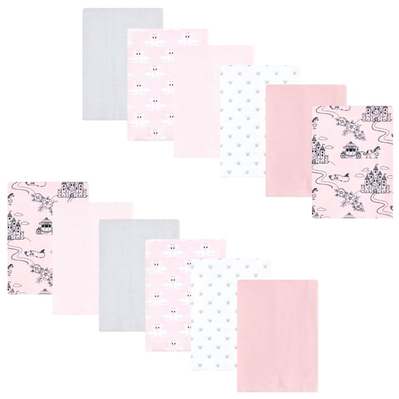 Luvable Friends Hudson Baby Cotton Poly Flannel Burp Cloths 12pk, Pink Princess, One Size