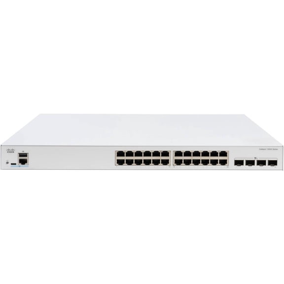 Cisco Catalyst C1300X Managed Layer 3 Switch, 24x 10/100/1000 ports, 4 x 10G SFP28 (10G Uplink, 25G available for stacking only), Rack-mountable | C1300X-24T-4X