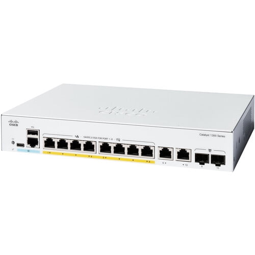 Cisco Catalyst C1300-8P-E-2G 8-Port Gigabit PoE+ Managed Switch with 2 SFP Uplinks – Layer 2/3, New Sealed