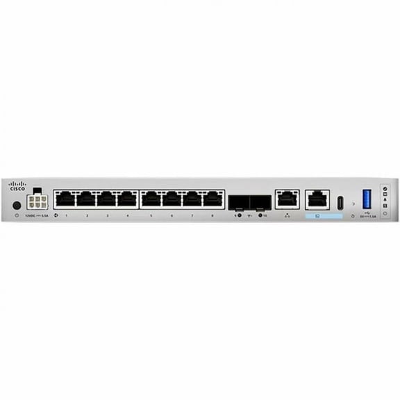 Cisco Secure Firewall 1220 Compact Security Appliance with Threat Defense Software - Centralized Management - 8 Port - 10/100/1000Base-T, 10GBase-X - 10 Gigabit Ethernet - 15 Gbit/s Firewall Throug...