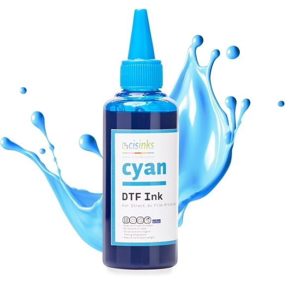 Cisinks Premium DTF Ink Bottle Refill Set 100ML- Direct to Film Heat Transfer Printing, Conversion Kit, Compatible w/DTF Film-Cyan