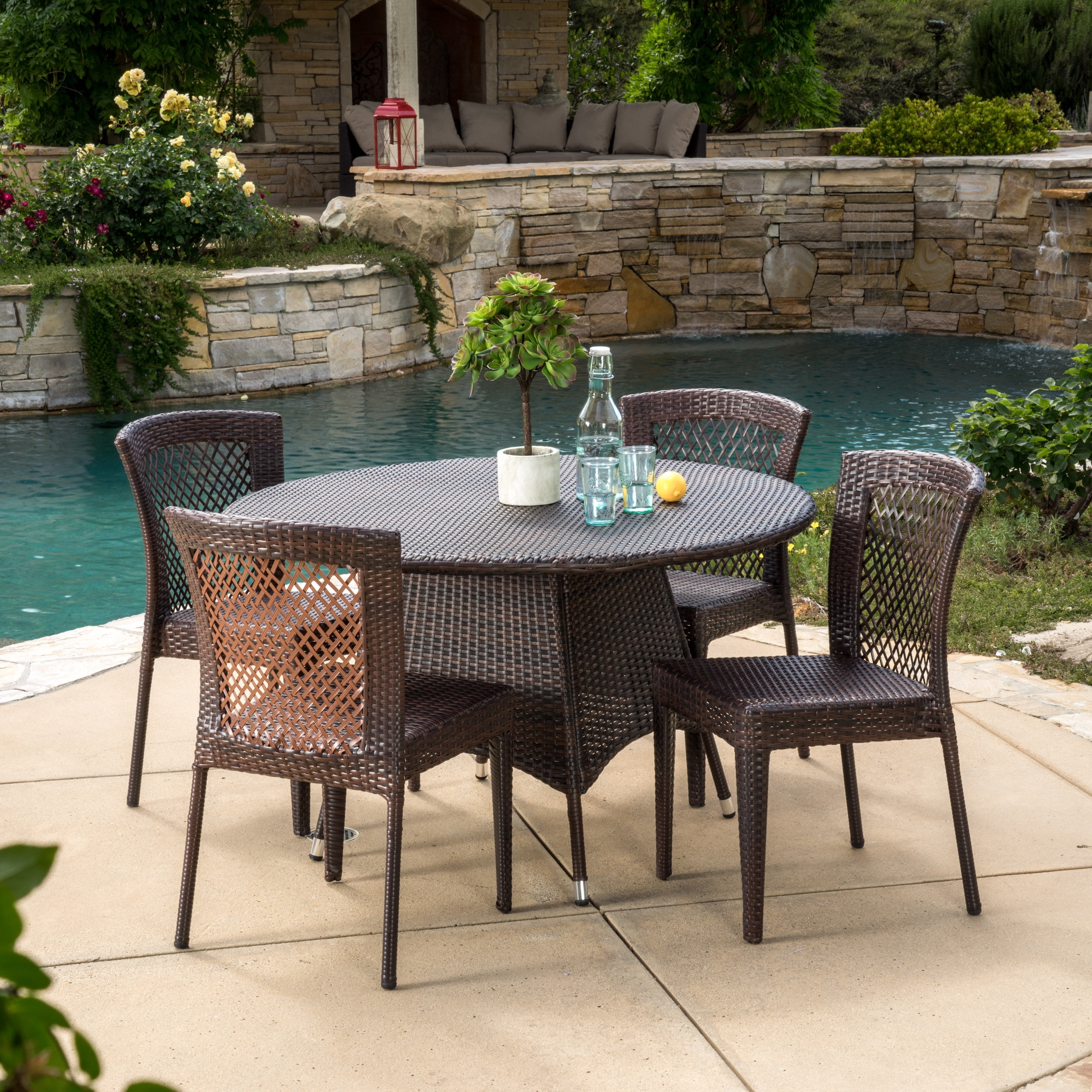 Cisneros 5 Piece Outdoor Round Wicker Dining Set Multibrown Walmart