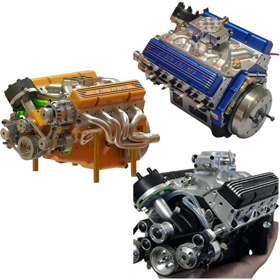 Cison V8 Engine Kit Gas - Build Your Own Stem V8 Model Engine for Adults, Mini V8 Engine Kits That Runs, Gasoline Ohv V8 Small-Block Engine Model Kits, 4-Stroke 44cc Water-Cooled 1/6(Green)