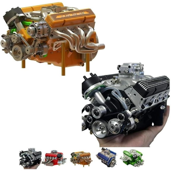 Cison V8 Engine Kit Gas, Cison Gasoline Ohv V8 Small-Block Engine Model Kits, Mini V8 Engine Kits That Runs, Build Your Own Stem V8 Model Engine for Adults, 4-Stroke 44cc Water-Cooled 1/6(2pcs-1)