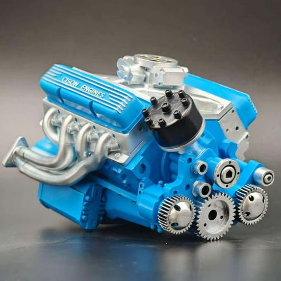 Cison V8 Engine Kit Gas, Gasoline Ohv V8 Small Block Engine Model Kits, Mini V8 Engine Kits That Runs, 4 Stroke 44cc Water Cooled 1/6, Build Your Own Stem V8 Model Engine for Adults (Blue)