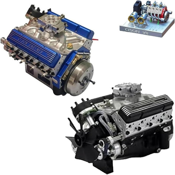 Cison V8 Engine Kit Gas, Gasoline Ohv V8 Small-Block Engine Model Kits, Mini V8 Engine Kits That Runs, Build Your Own Stem V8 Model Engine for Adults, 4-Stroke 44cc Water-Cooled 1/6(Blue)