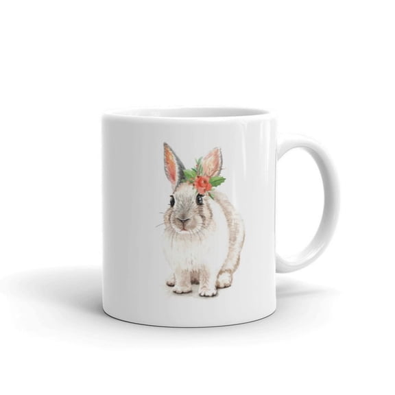 Cistmas Bunny Rabbieramic Mug~Watercolor Pe Coffee or Tea Cup~day Rabbit Gif~Pet Drinkware.
