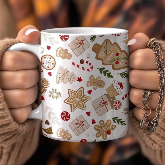 Cistmas Cookie Mug Fest Gingerbread Pattern 0ml Ceramic Coffee Mug.
