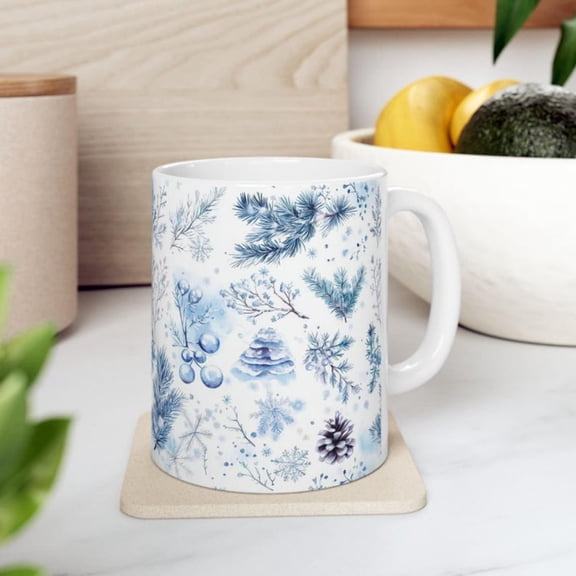Cistmas Fir Tree Berries Ceramic Mug, day Watercolor Coffee Cup, Fest Winter Pine Cone Tea Mug, Xmas Gift, Se Kitchen Dr,.