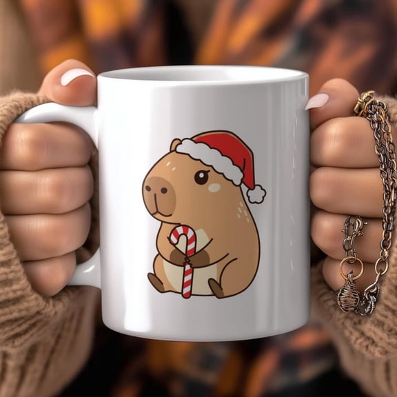 Cistmas Mug Santa Hat pybara 0ml Ceramic Coffee Mug.