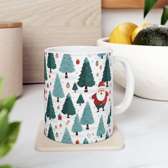 Cistmas Trees with Santa Coffee Mug, day Eggnog Cup, Cistmas Tea Cup, Fest day Coffee Cup, Gift the da.
