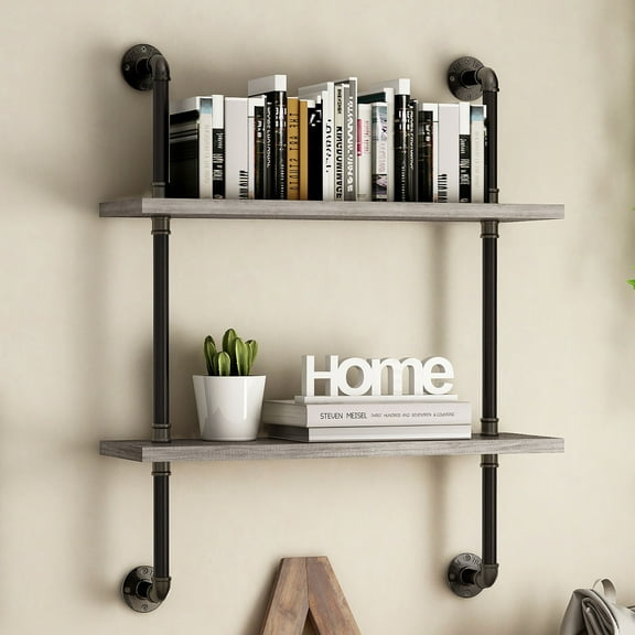 Citadel 2-Shelf Wood Floating Wall Shelf, Vintage Gray Oak