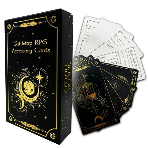 Citadel Black Tabletop RPG Accessory Card Set of 50 Cards  D&D, Gold Foil - Spell Slot Tracker, Item, Spell, Blank Note Cards, for Dungeons and Dragons 5th Edition & Other Tabletop Games