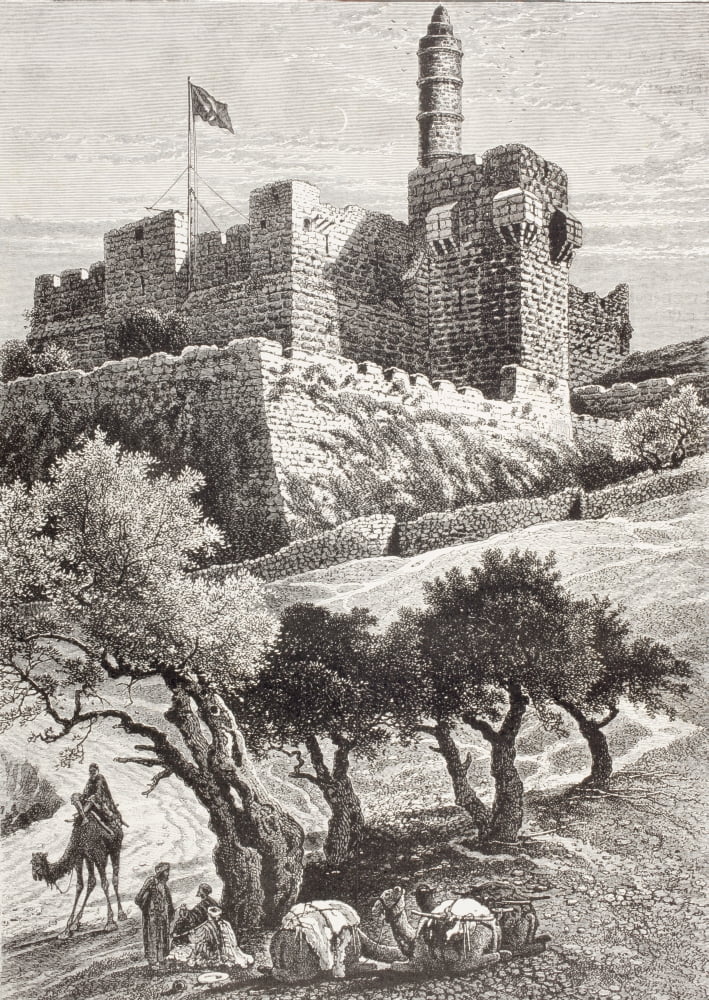 The Citadel Of Jerusalem Seen From The Valley Of Hinnom In The Late 19Th Century From El Mundo Ilustrado Published Barcelona Circa 1880 Canvas Art - Ken Welsh Design Pics (12 x 17)