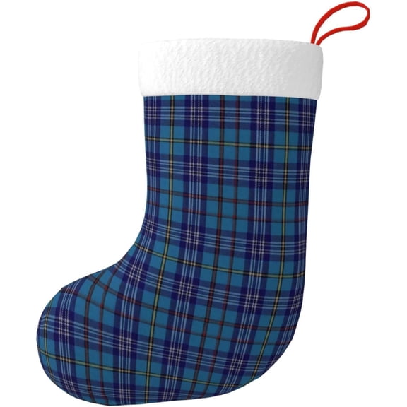 Citadel Military Academy Tartan Christmas Stockings, White Plush Cuffs , Children'S Gifts, Family Holiday Party Decorations, Christmas Tree, Bed, Staircase And Fireplace Decorations, 17.7*11 In