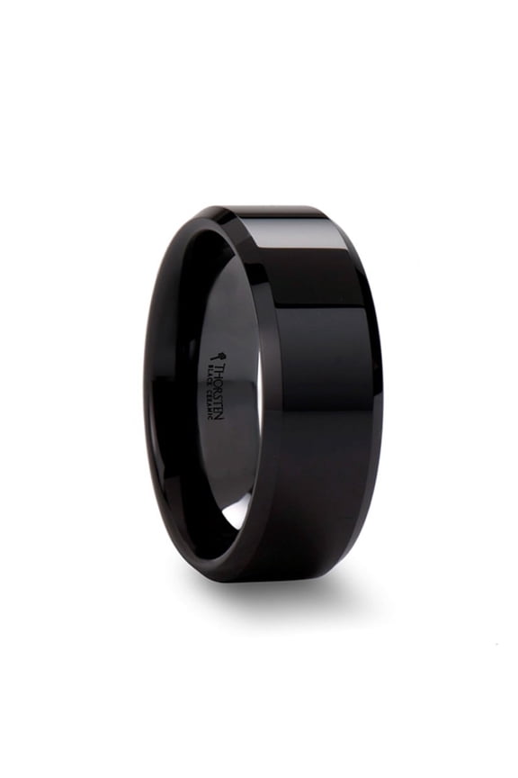 Citar Black Ceramic Wedding Band With Beveled Edges And Polished Finish