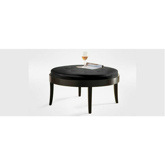 Armen Living Citation Tufted Leather Ottoman in Black