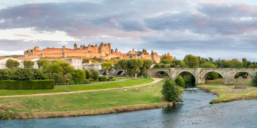 Cite De Carcassonne seen from Pont Neuf Carcassonne Aude Languedoc-Roussillon France Canvas Art - Panoramic Images (9 x 27)