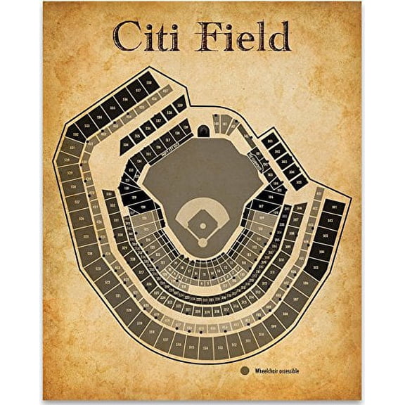 Citi Field Baseball Stadium Seating Chart Art Print - 11x14 Unframed Art Print - Great Sports Bar Decor and Gift for Baseball Fans