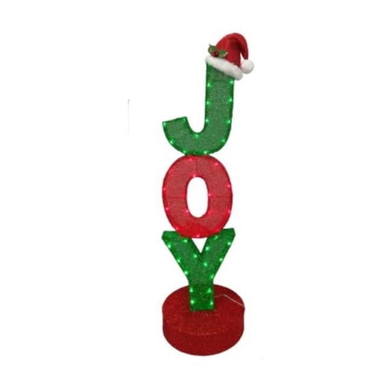 Citi-Talent 42 in. Lighted Sparkly Fabric JOY Figure with Santa Hat