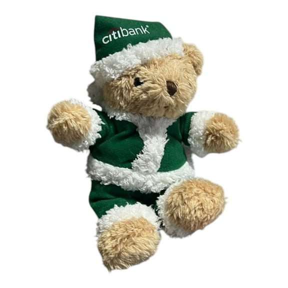 Citibank Playful Plush Christmas Teddy Bear Green Santa Suit w/Hat 11 New