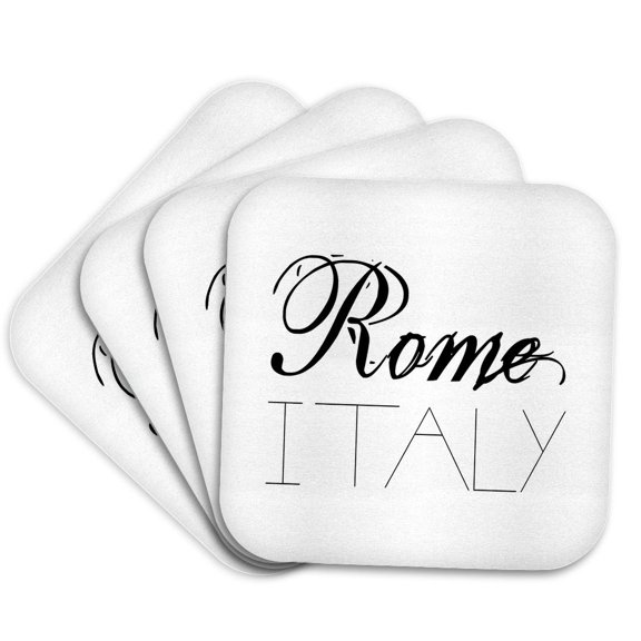 3drose, Cities of the World - Rome Italy Black Text on White Background, Set of 4 Coasters - Soft
