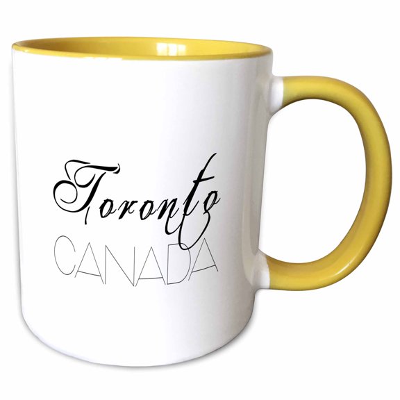 3drose, Cities of the World - Toronto Canada Black Text on White, 11oz Two-tone Yellow Mug