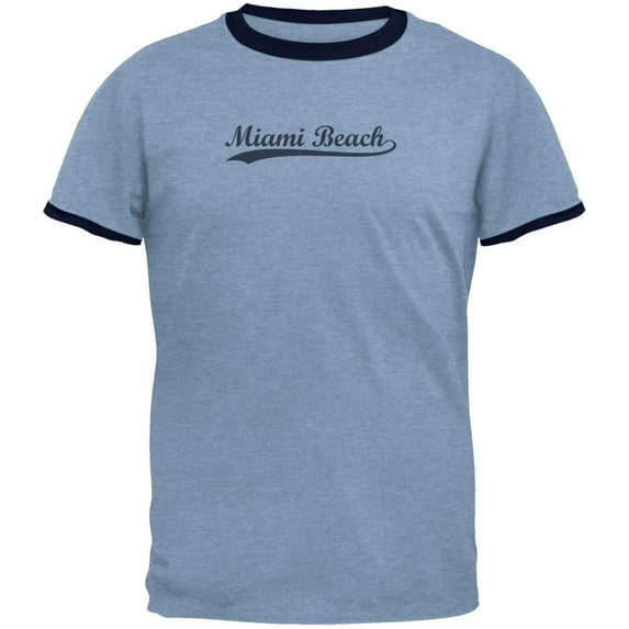 Cities Swoosh Vintage Miami Beach Heather Blue Men's Ringer T-Shirt - Small