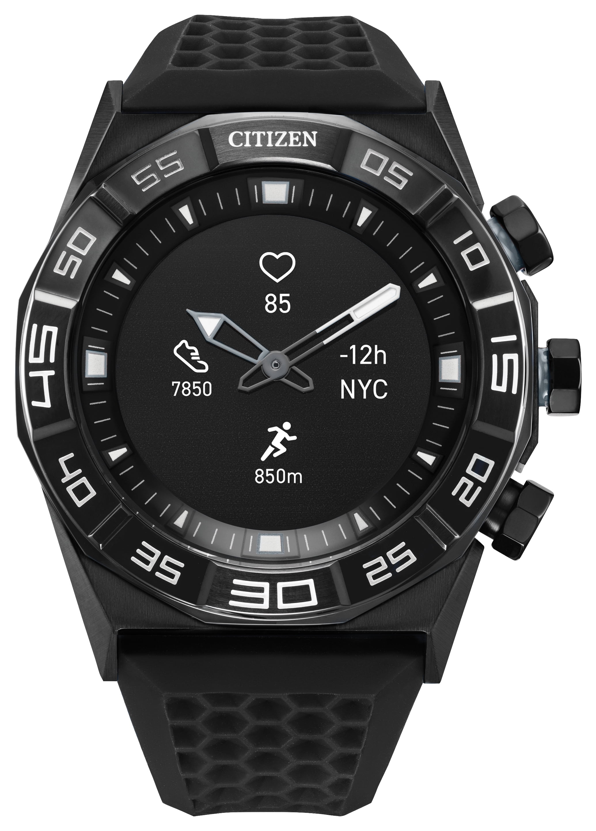 Citizen CZ Smart 44mm Black IP Stainless Steel Hybrid Heart Rate Smartwatch  with Black Silicone Strap - JX1007-04E