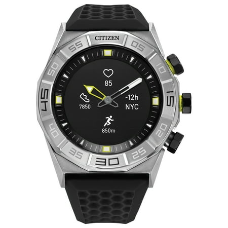 Citizen - CZ Smart 44mm Stainless Steel Case Hybrid Heart Rate Smartwatch Silicone Strap - Black