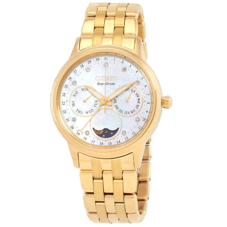 Citizen Calendrier Moon Phase Diamond White Mother of Pearl Dial Ladies Watch FD0002-57D Citizen Calendrier Moon Phase Diamond White Mother of Pearl Dial Ladies Watch FD0002-57D