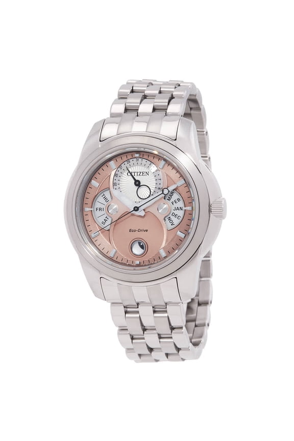 Calendrier Moon Phase Stainless Steel Salmon Dial Eco-Drive BU0080-52X 100M Men's Watch