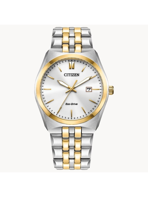 izen Eco-Drive Men's Corso White Dial Two-Tone Stainless Watch BM7334-58B