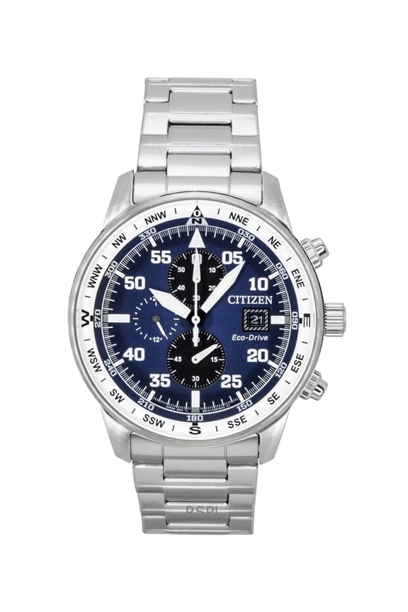 Eco-Drive Aviator Chronograph Stainless Steel Blue Dial CA0880-58L 100M Men's Watch