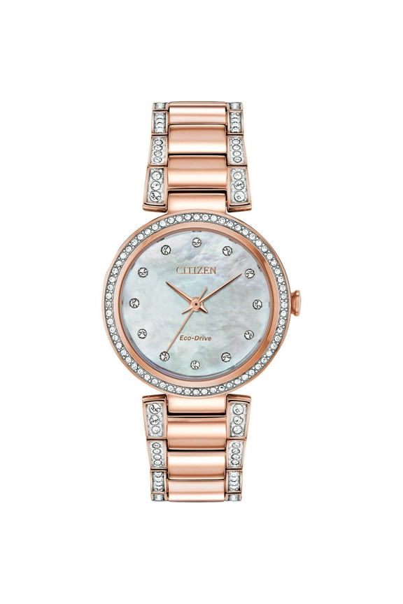 Eco-Drive Crystal Mother of Pearl Dial Ladies Watch EM0843-51D