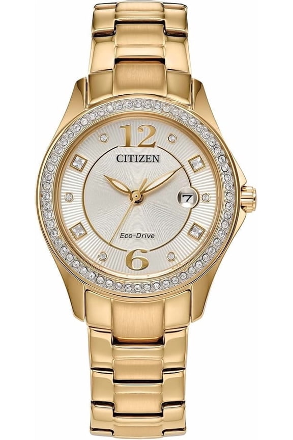 Eco-Drive Women's Gold-Tone Crystal Stainless Steel Watch -FE1147-79P