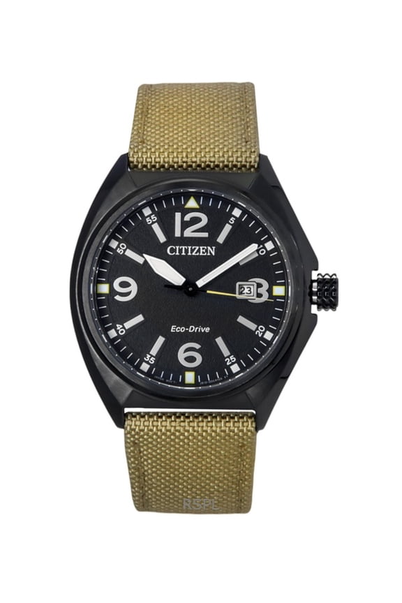 Eco-Drive Green Nylon Strap Black Dial AW1575-08E 100M Men's Watch