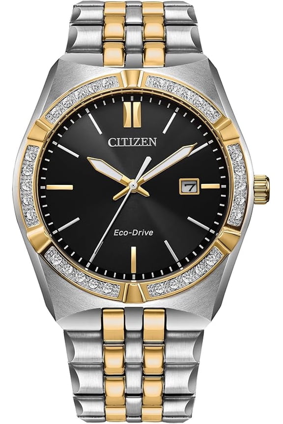 Eco-Drive Men's Corso Two-Tone Diamond Black Dial Watch BM7644-51E