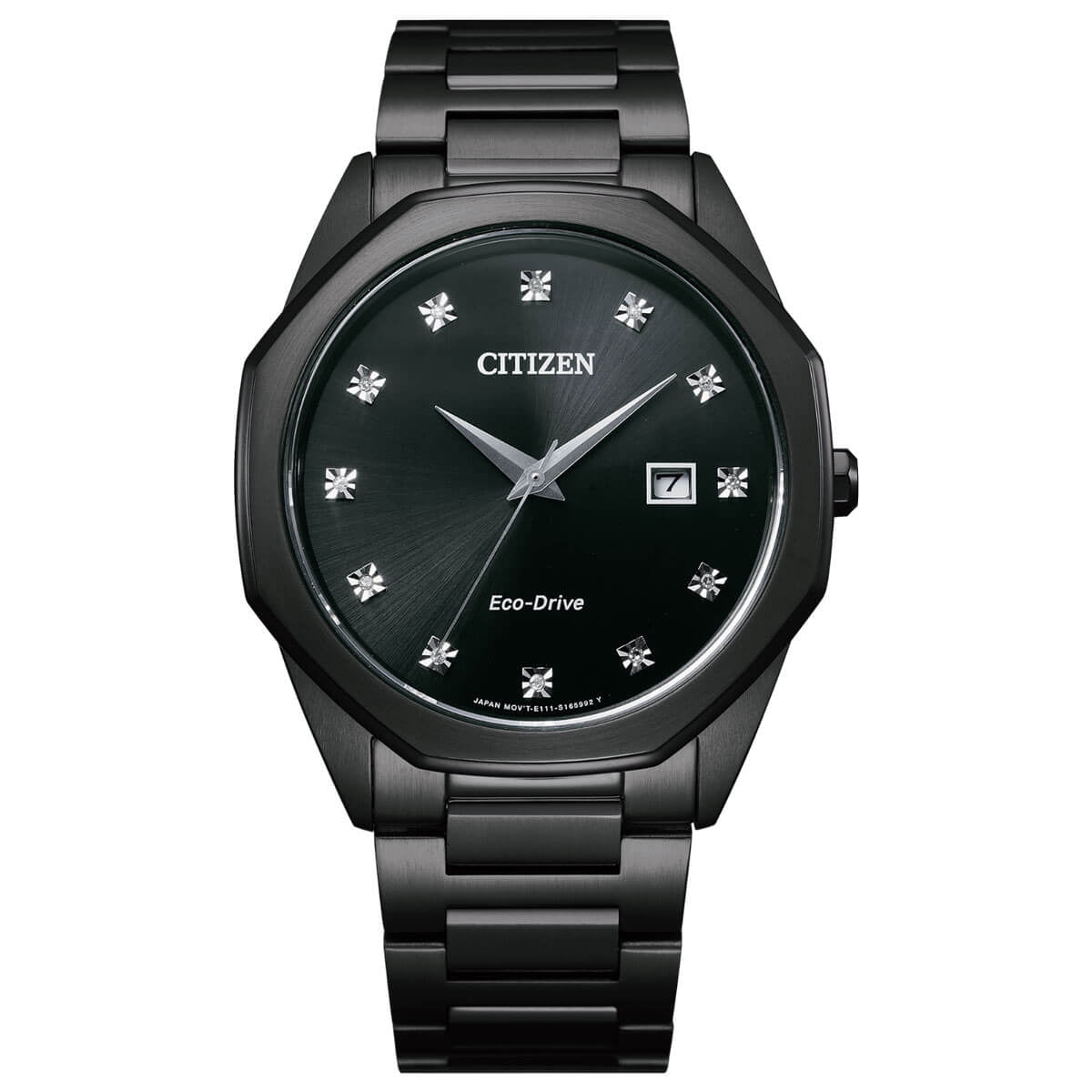 Citizen Eco-Drive Octagon Diamond Black Dial Watch BM7495-59G