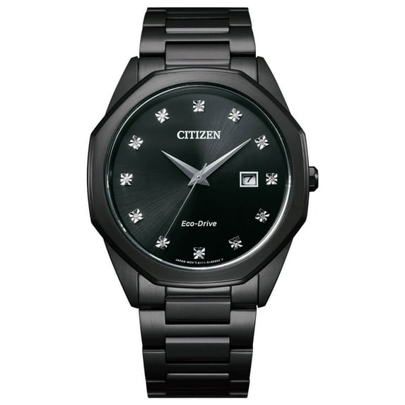 Citizen Eco-Drive Octagon Diamond Black Dial Watch BM7495-59G