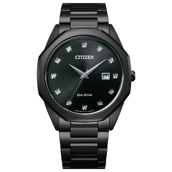 Citizen Eco-Drive Octagon Diamond Black Dial Watch BM7495-59G