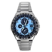 Citizen Eco-Drive Radio Controlled GMT Chronograph Super Titanium Light Blue Dial AT8238-84M 100M Mens Watch