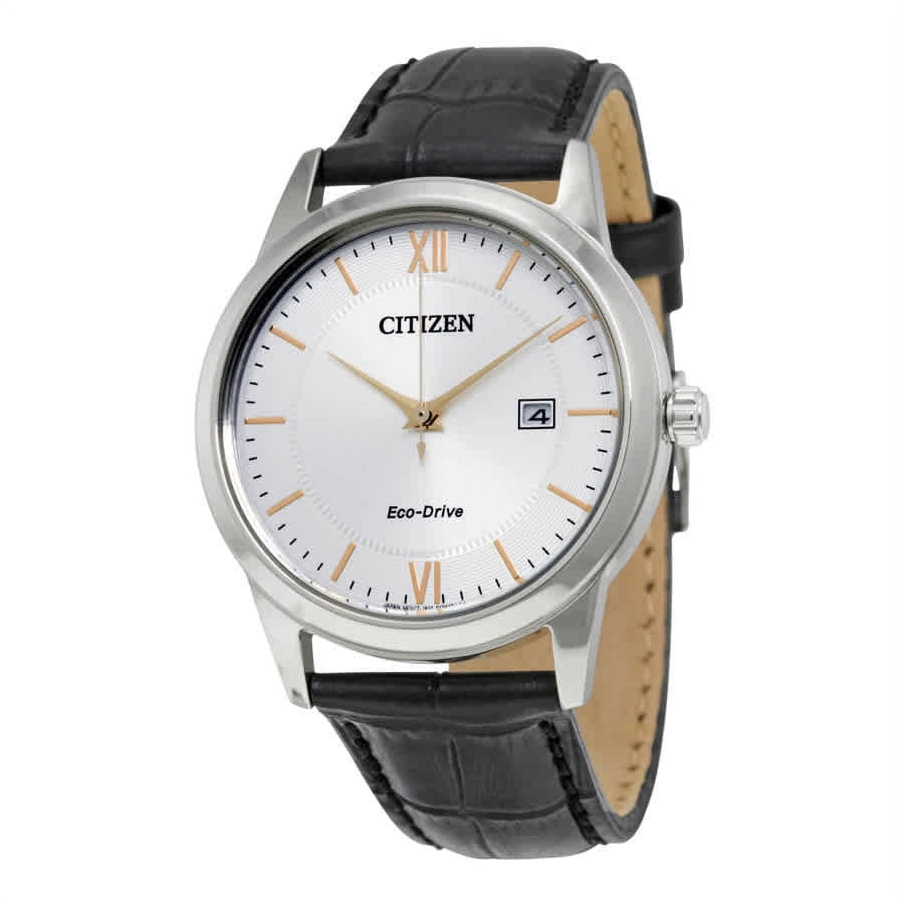 Citizen Men's Eco-Drive Wrist Watch, Silver Dial, Black Leather