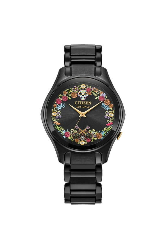 Eco-Drive Women's Pixar Sugar Skull Black IP Stainless Steel Watch - EM1175-51W