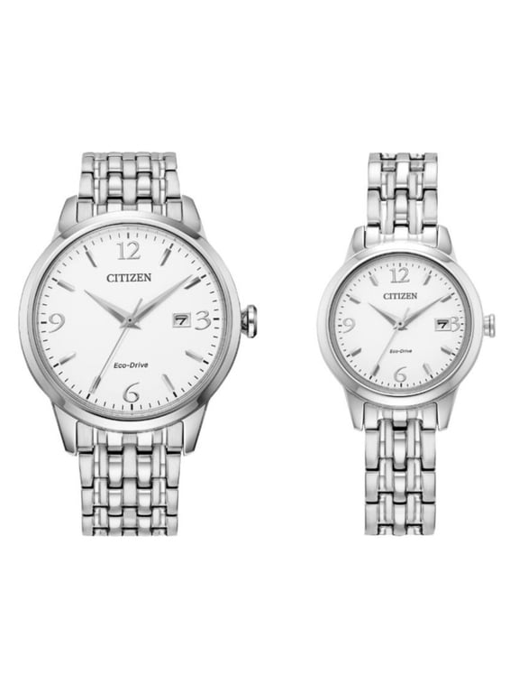 His & Hers Eco-Drive Corso White Dial Watch Set PAIRS-RETAIL-5056