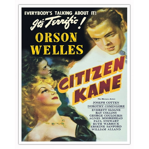 Citizen Kane - Starring Orson Welles Dorothy Comingore Joseph Cotten - Vintage Film Movie Poster c.1941 - Fine Art Matte Paper Print (Unframed) 16x20in