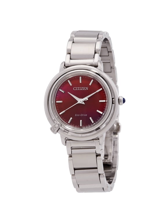 L Arcly Red Dial Women's Stainless Steel Quartz Watch EM1091-67X
