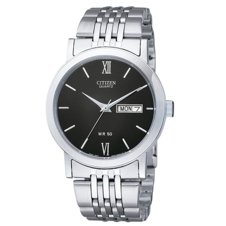 Citizen Men's BK4050-54E Quartz Black Dial Day Date Stainless Steel Watch