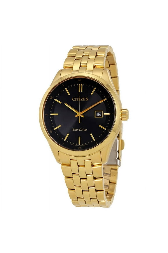 Men's BM7252-51E Sapphire Eco-Drive Black Dial Yellow Gold Plated Steel Bracelet Watch